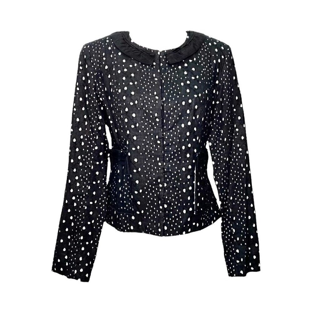 Eric Signature Women’s Black Eyelet Blazer Hook & Loop Closure 100% Cotton Sz 14